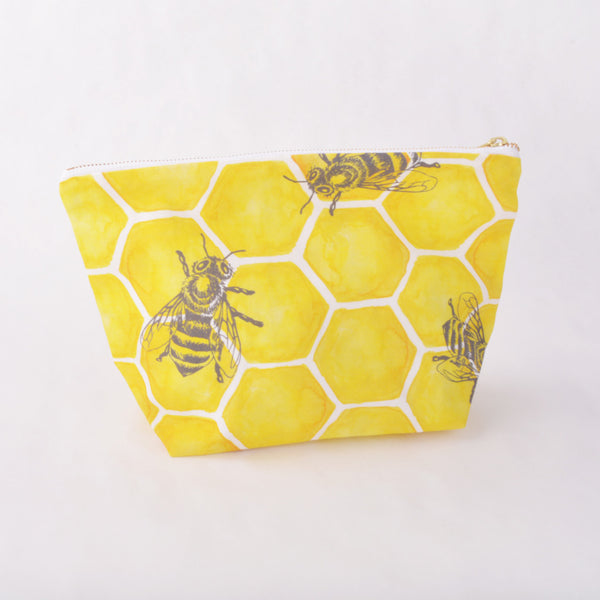 Gold & Pink Beaded Bee Medium Pouch