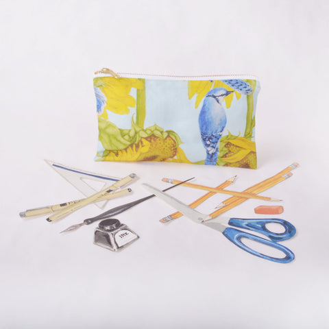 Pencil Case - Blue Jay and Sunflower